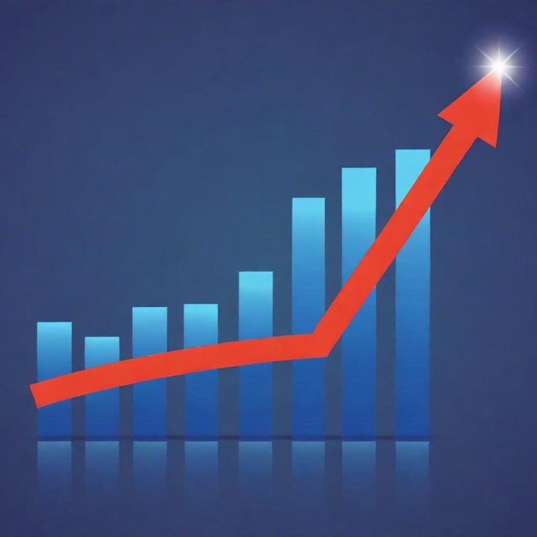 incentives and grants Blue bar graph with a red diagonal arrow indicating upward growth and success.